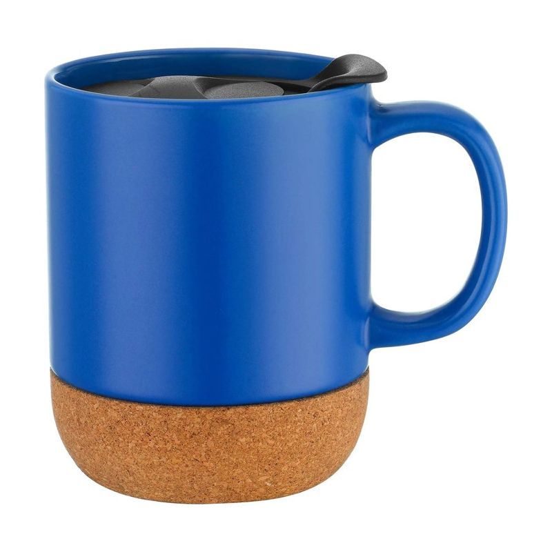 12 oz Cork Bottom Ceramic Mug With Plastic Lid