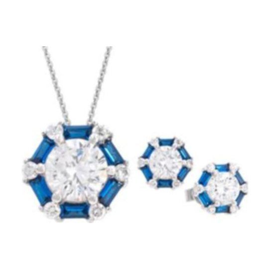 Sterling Silver Baguette Blue Earrings and Necklace Set