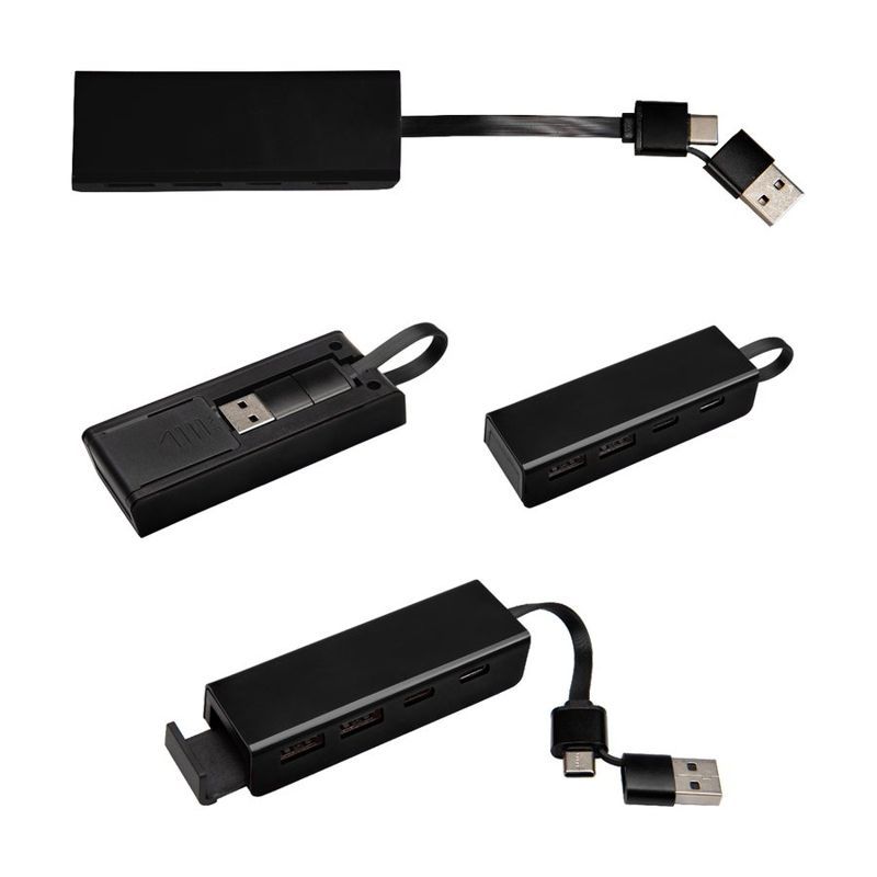 Recycled ABS Type-C and USB Hub With Phone Stand