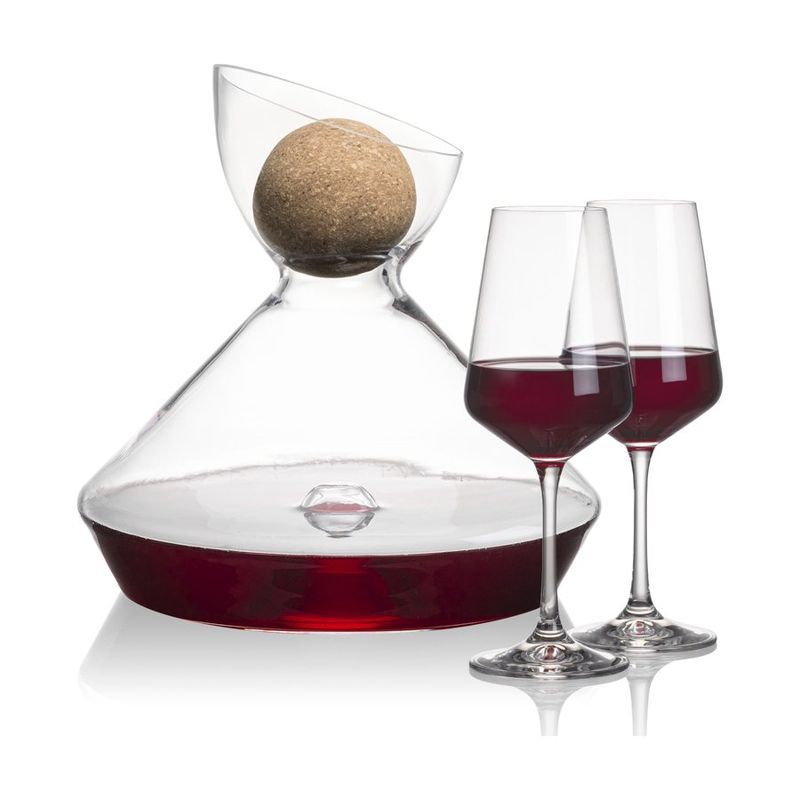 Woodbury Carafe with Cork Stopper and Wine Glasses