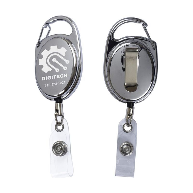 Chrome Solid Metal Badge Reel with Carabiner
