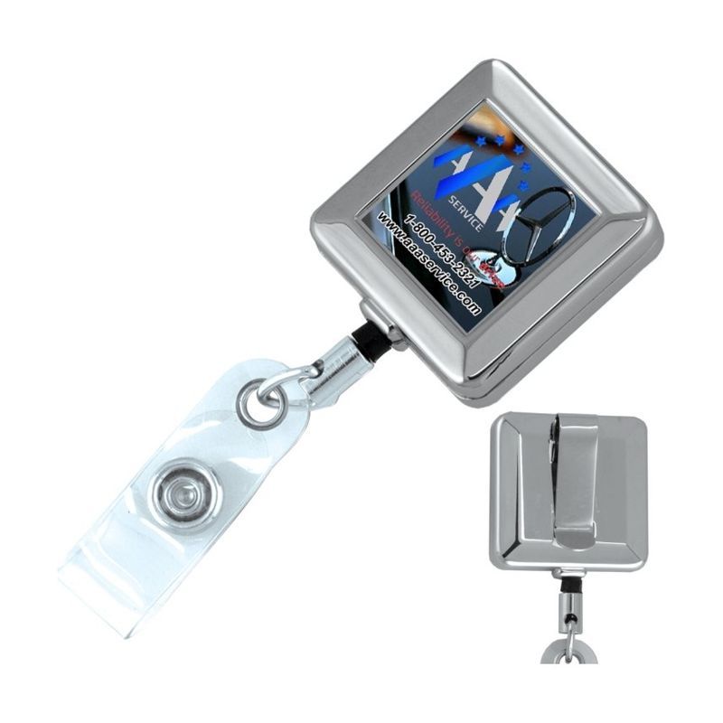 Square Chrome Solid Metal Badge Reel, 32" Cord