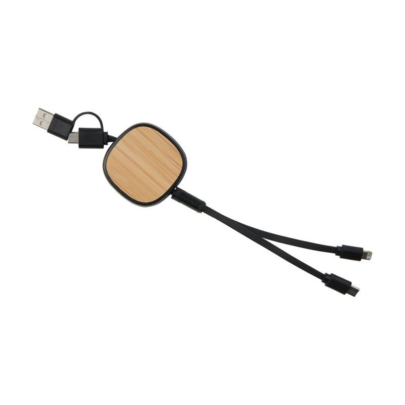 Dual Input 3-in-1 Bamboo Retractable Cable
