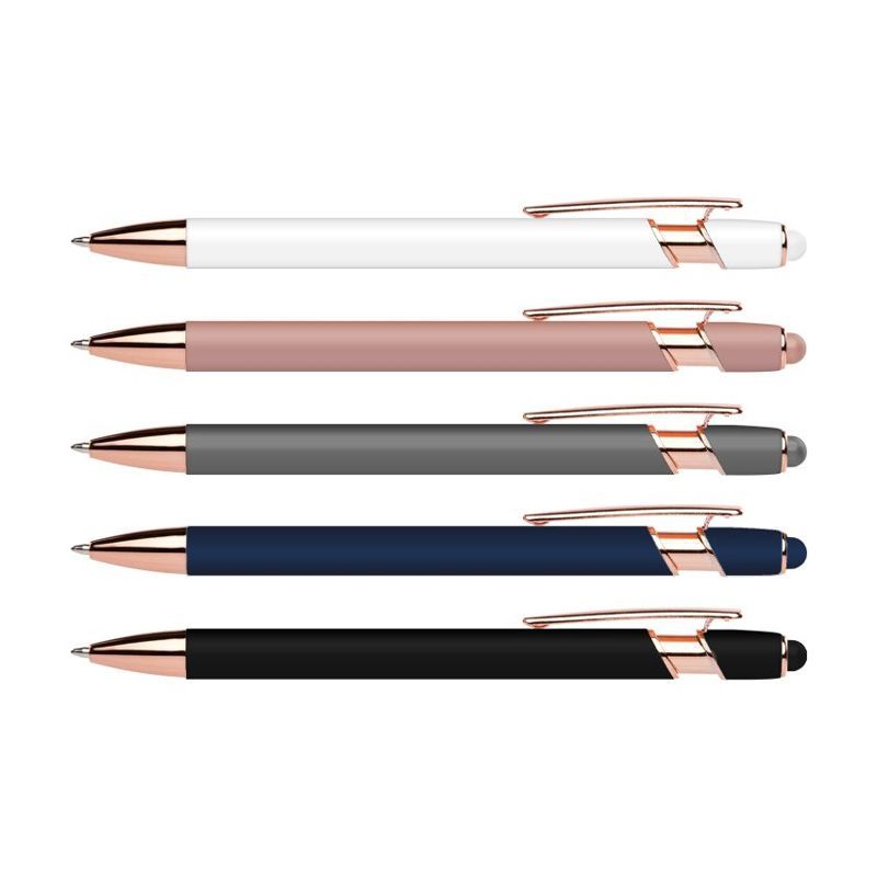 Rubberized Metal Stylus Pen with Rose Gold Accents