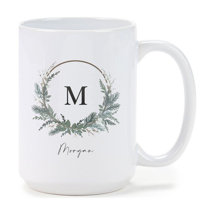 Holiday Monogram Coffee Mug, 15 Oz.