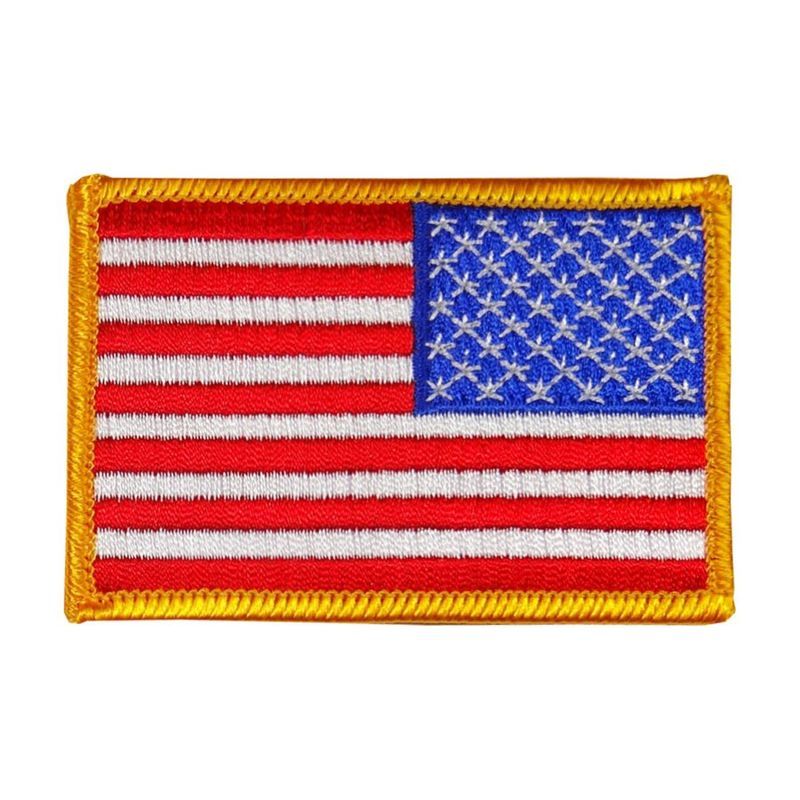 Reversed American Flag Embroidered Patch, Gold Border