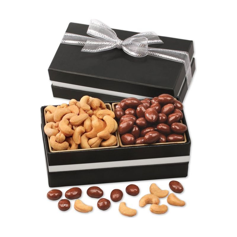 Chocolate Almonds and Fancy Cashews in Black Gift Box