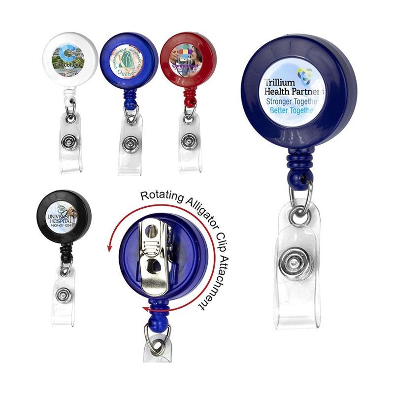 Round Retractable Badge Reel with Rotating Alligator Clip