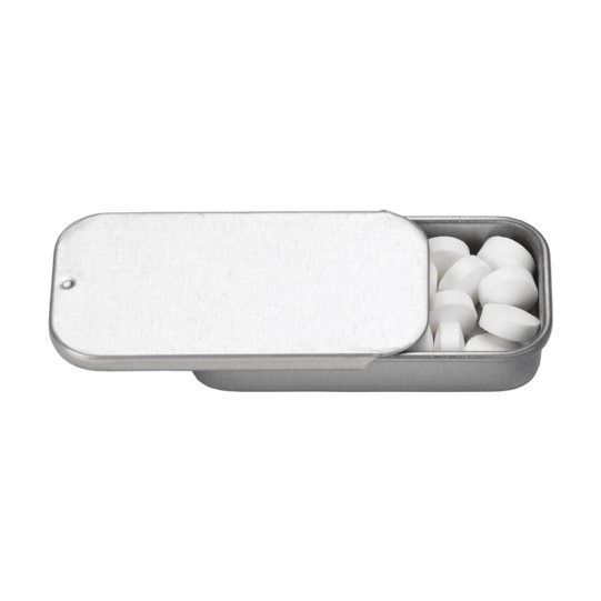 Small Silver Rectangular Slider Tin with Mints (2 x 1 in)