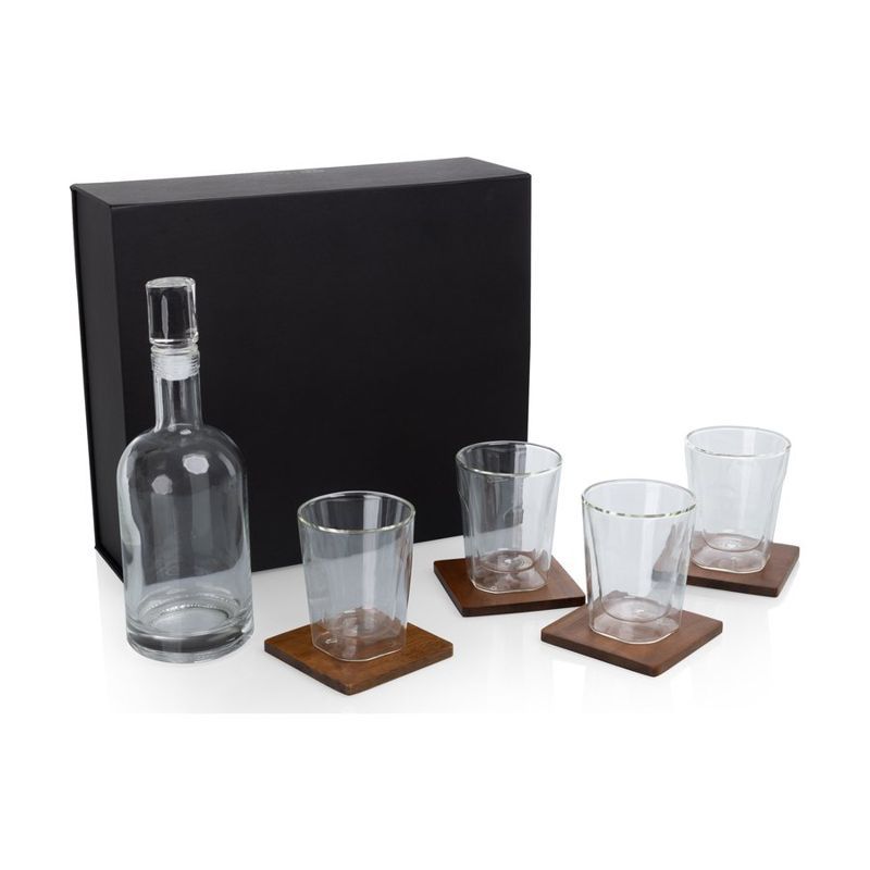 Ambassador Whiskey Box with Decanter and 4 Lowball Glasses