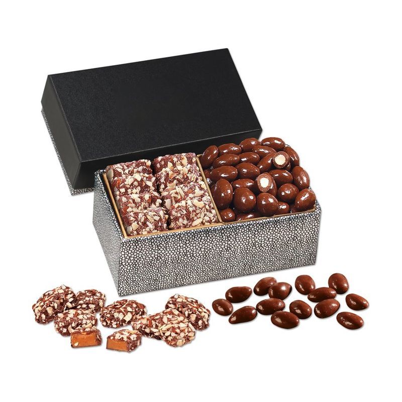 Chocolate Almonds and Toffee in Black and Silver Gift Box