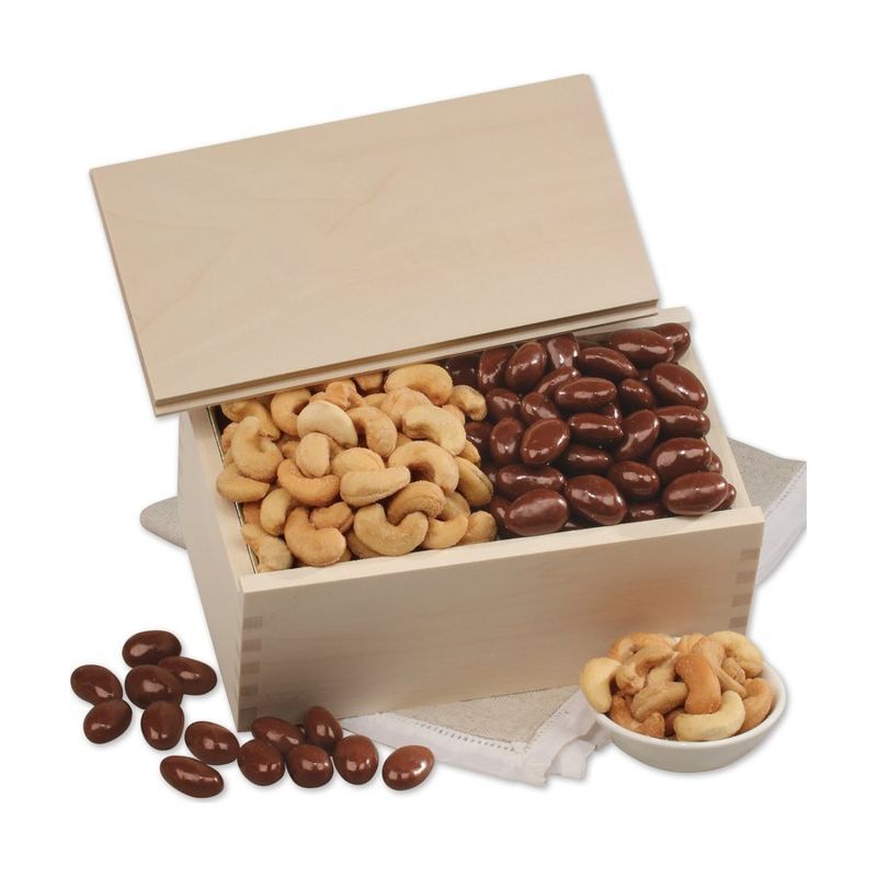 Chocolate Almonds and Cashews in Wooden Collector's Box