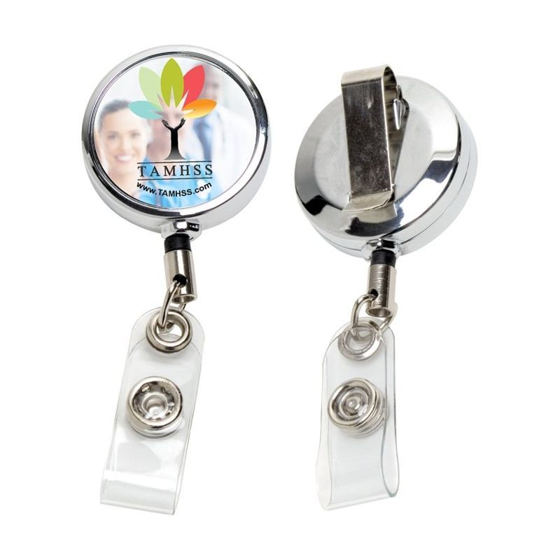 Chrome Solid Metal Badge Reel with Full Color Label