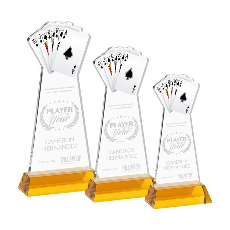 Poker Crystal Award on Hartford Base, Amber