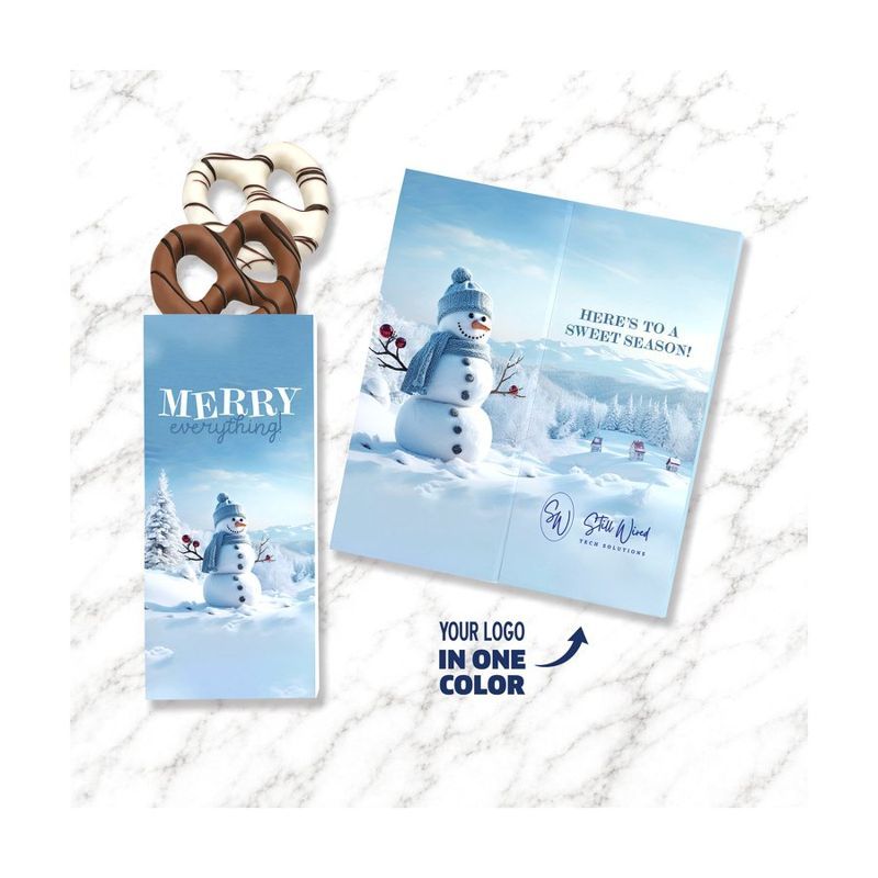 Snowman Sweeter Card with Chocolate Dipped Pretzels