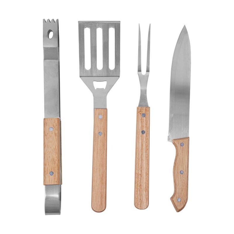 4-Piece Bamboo BBQ Grill Set With Carry Case