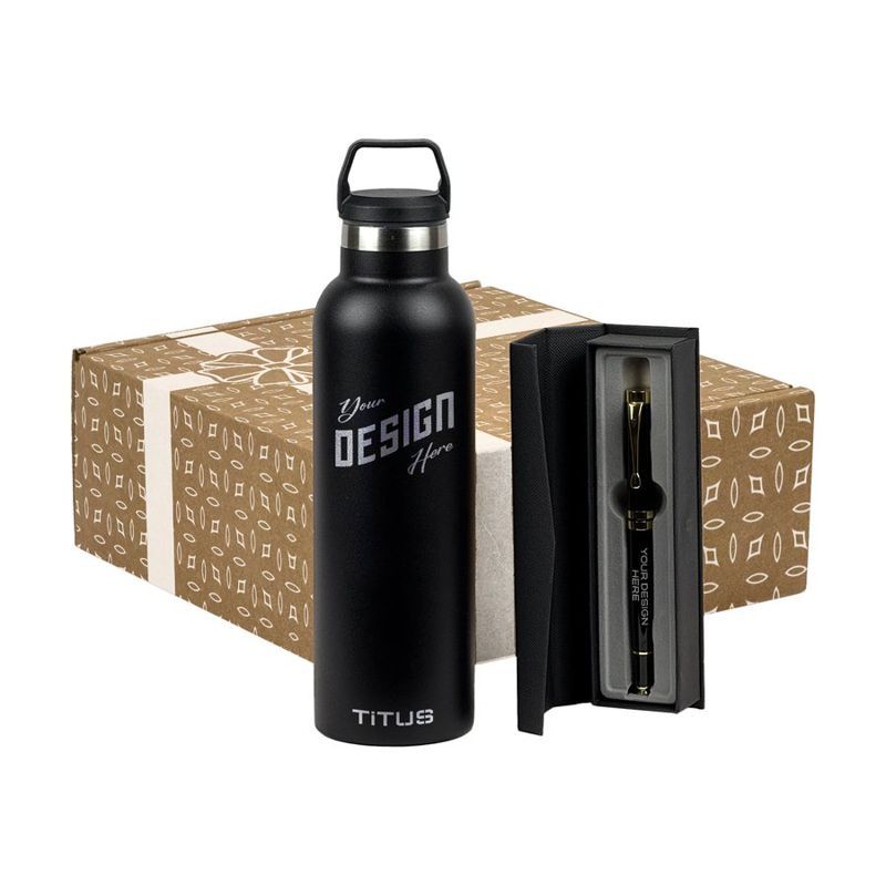 25 oz Insulated Sports Bottle and Chrome Trim Pen Gift Set