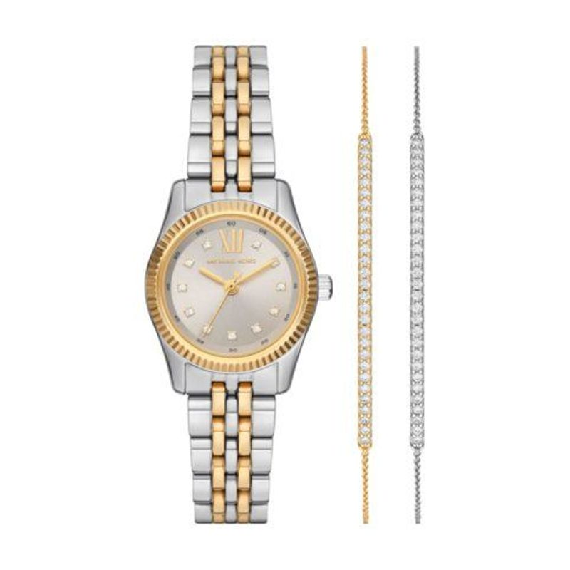 Michael Kors Women's Lexington Pave Two-Tone Watch and Slider Bracelet Gift Set