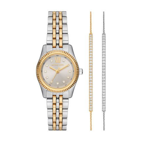 Michael Kors Women's Lexington Pave Two-Tone Watch and Slider Bracelet Gift Set