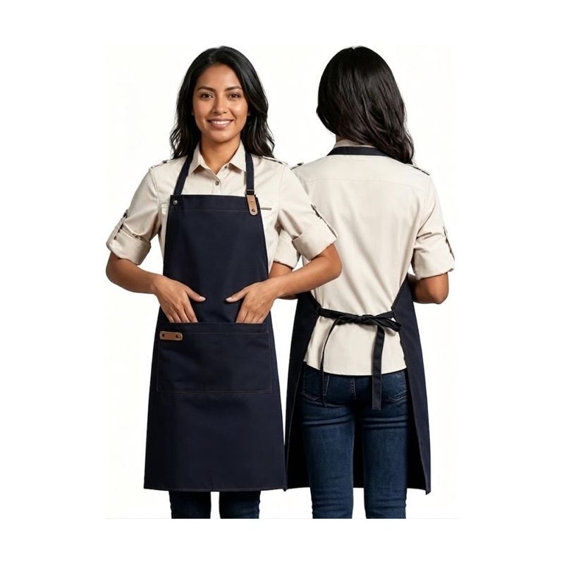 14 oz Poly-Canvas Kitchen Apron with Leather Accent