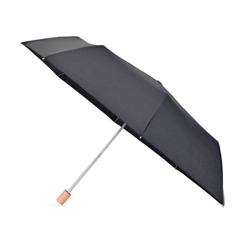 43 Inch Recycled Folding Umbrella with Wood Handle