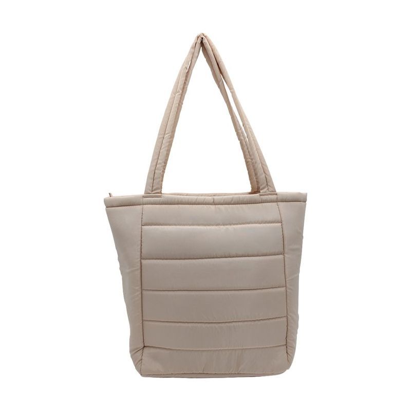 Puffy Recycled Tote Bag, Leather Patch
