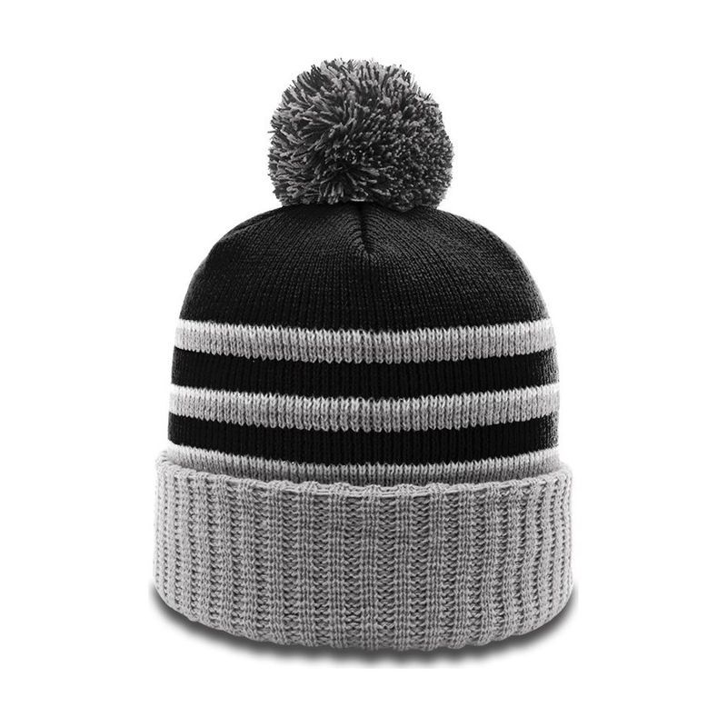 Richardson Striped Beanie with Cuff and Pom