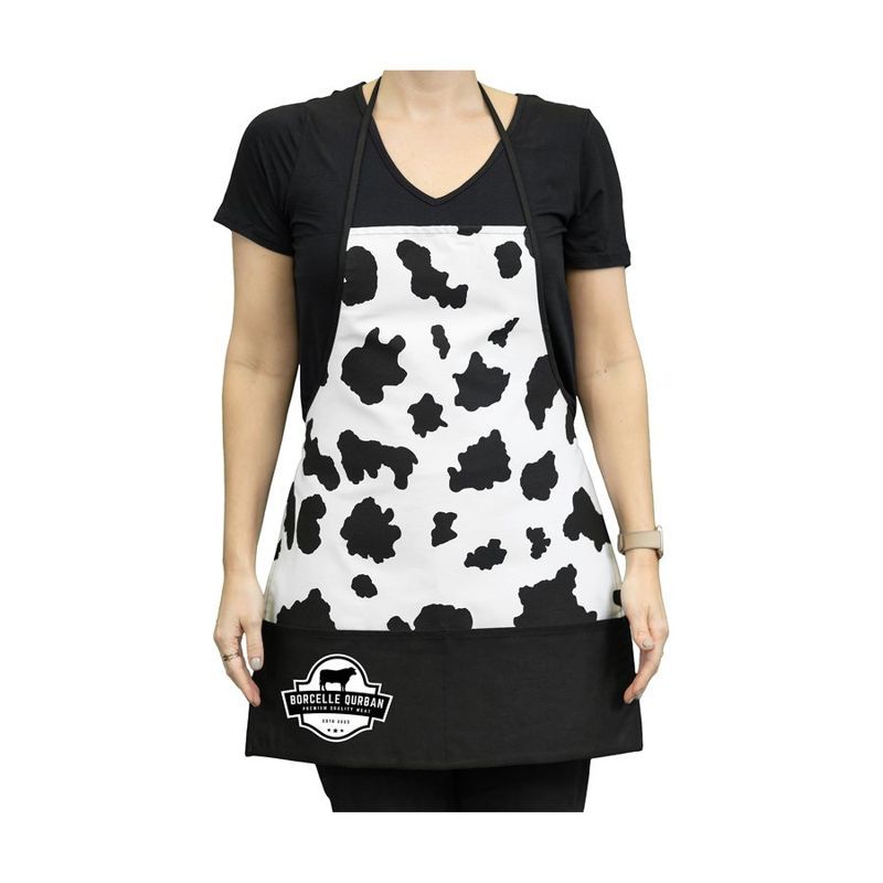 Cow Print Bib Apron with Pouch Pocket