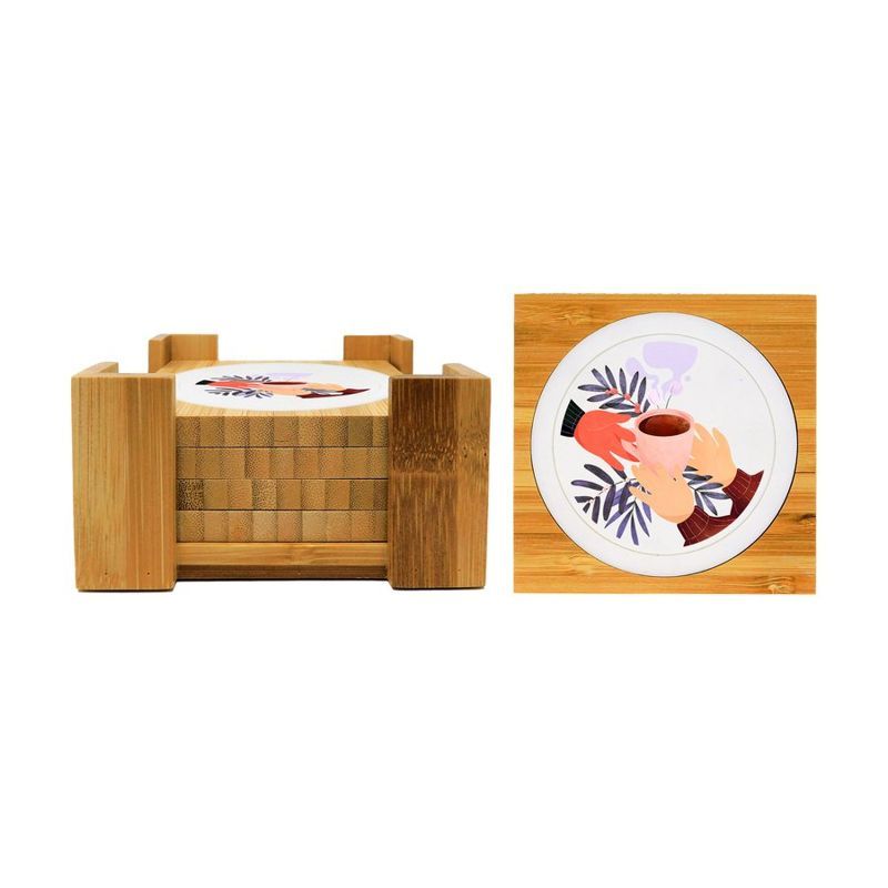 4 Piece Bamboo Coaster Set with PVC Insert