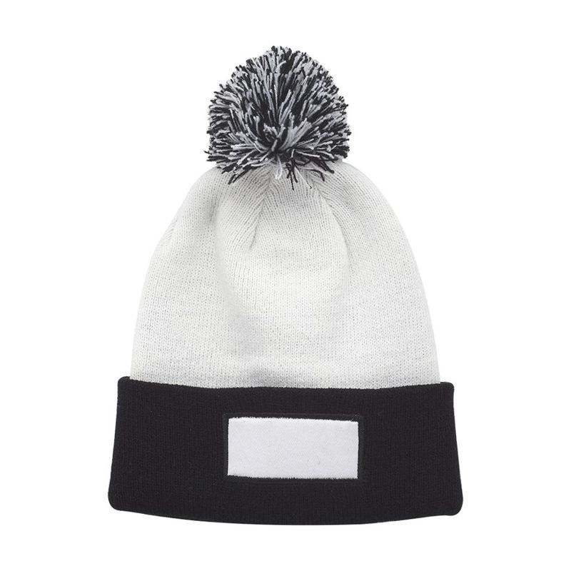 Two-Tone Patch Pom Beanie