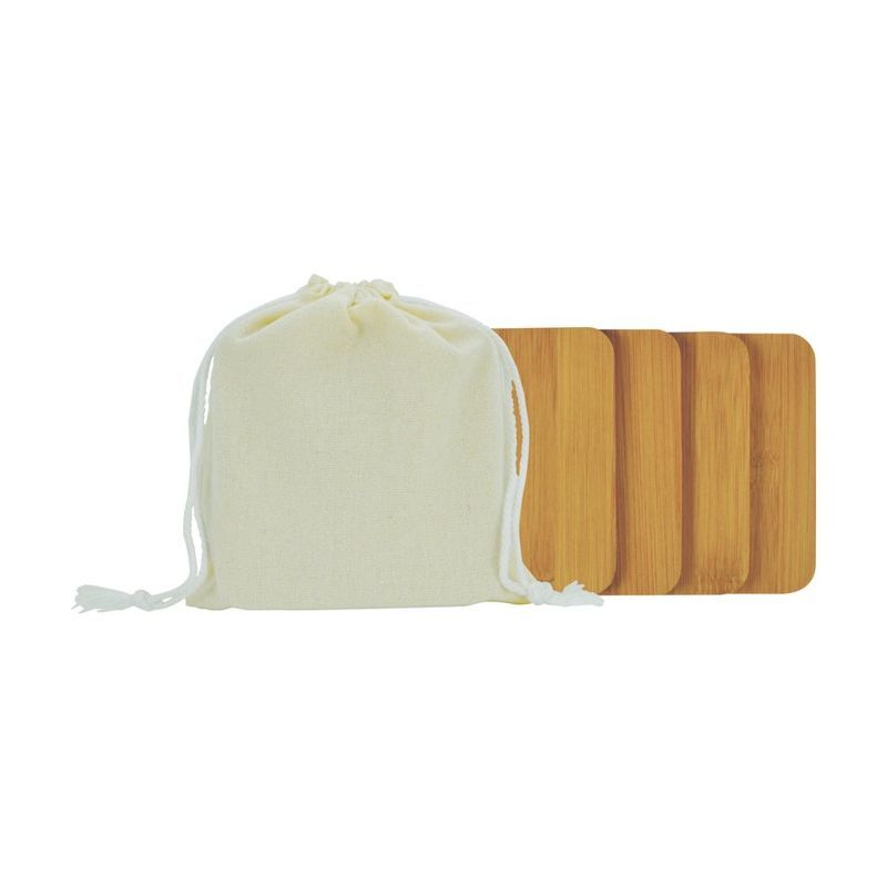 Square Bamboo Coaster Set with Linen Bag