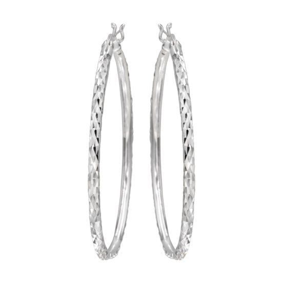 Sterling Silver Diamond Cut Hoop Earrings