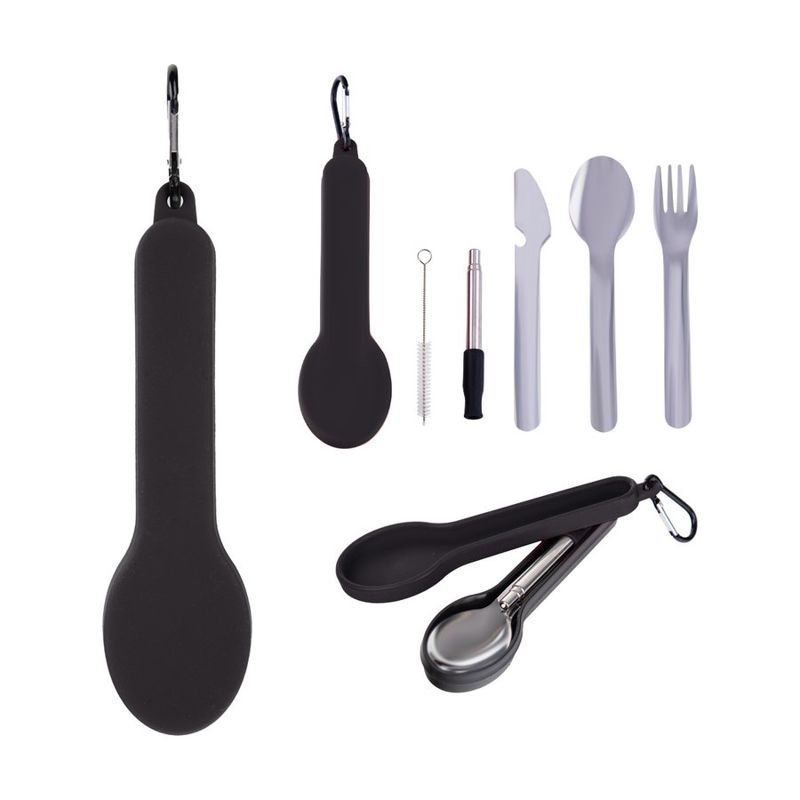 Travel Utensil Set with Silicone Holder