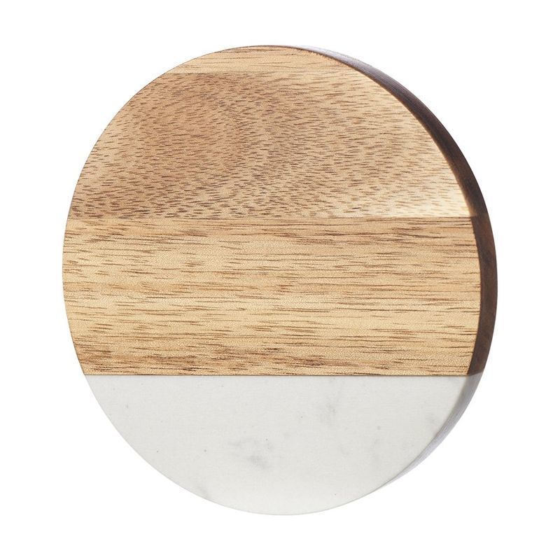 Round Marble and Wood Coaster with Bottle Opener