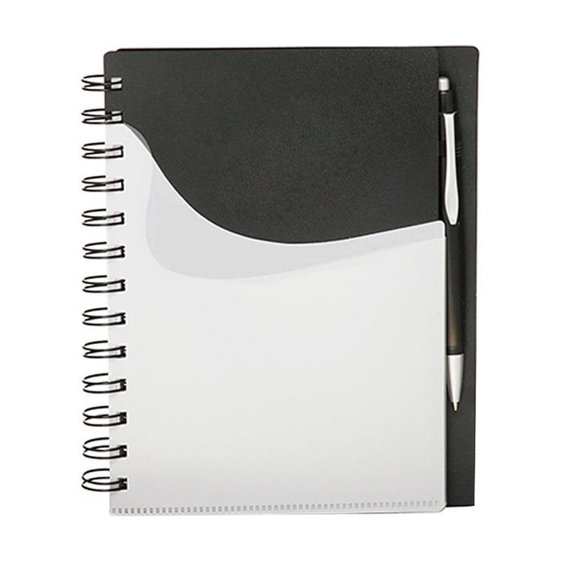 Two-Tone Spiral Notebook with Front Pockets and Pen