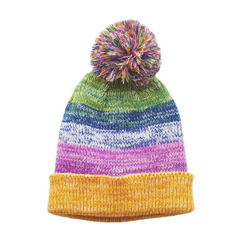 Multi-Color Knit Pom Pom Beanie