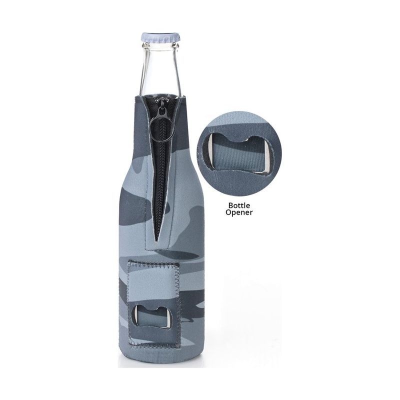 Neoprene Collapsible Camo Bottle Cooler with Bottle Opener