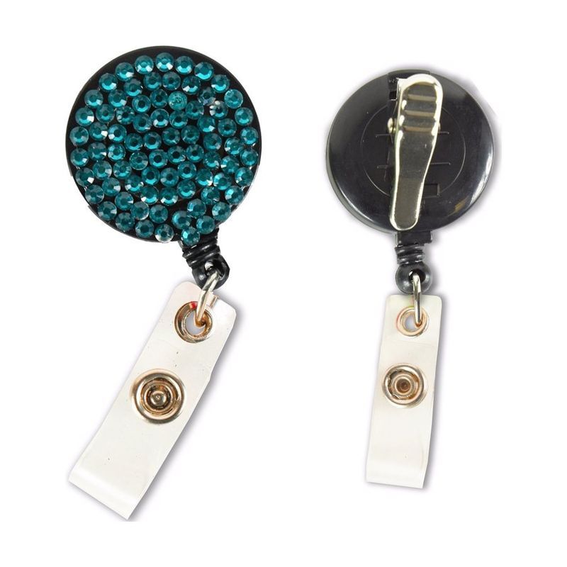 Rhinestone Round Badge Reel with Bulldog Clip