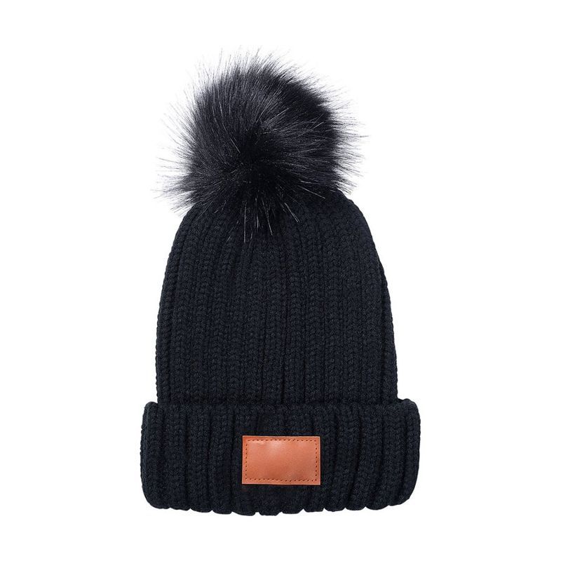 Knit Beanie With Faux Fur Pom
