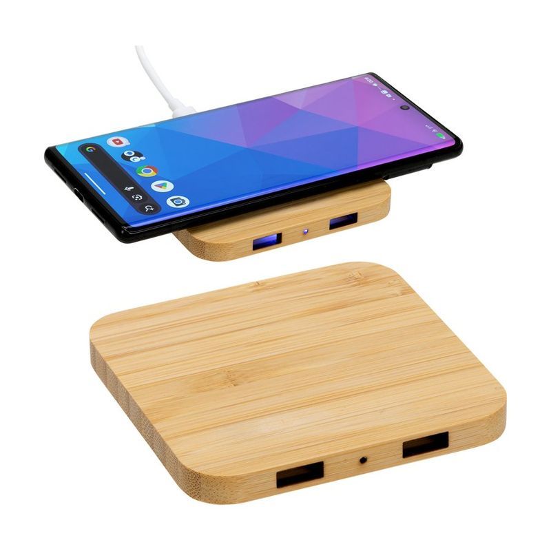 Bamboo 15W Wireless Charger With Dual USB Ports