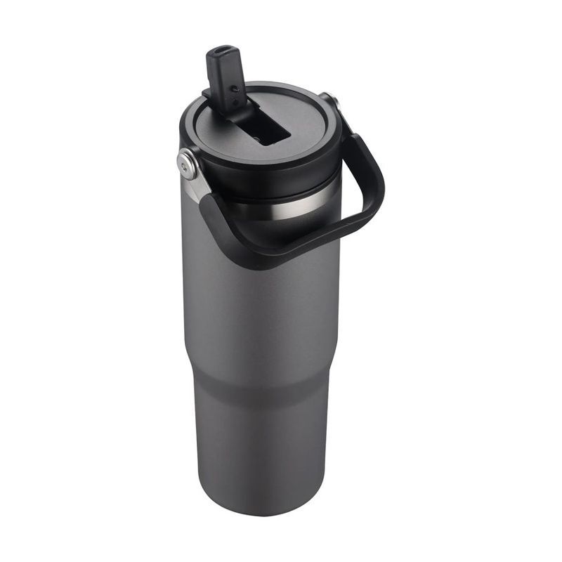 30 Oz Double Wall Travel Mug with Handle and Flip Straw