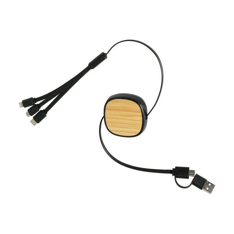 Bamboo Retractable 3-in-1 Charging Cable with Dual Inputs