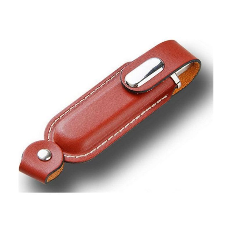 Leather USB Flash Drive with Snap Fastener and Keyloop