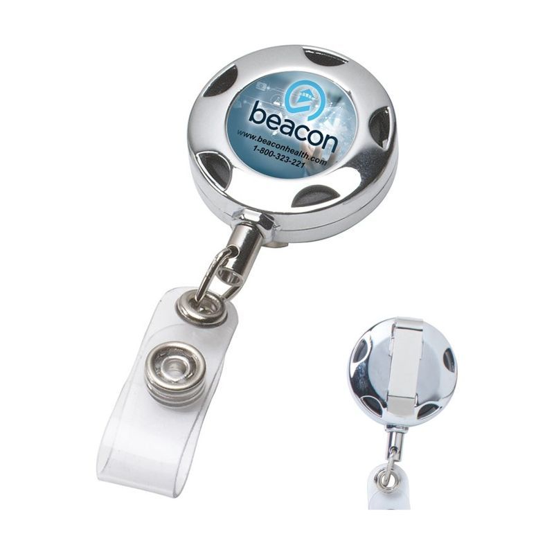 Round Chrome Solid Metal Badge Reel, 32" Cord