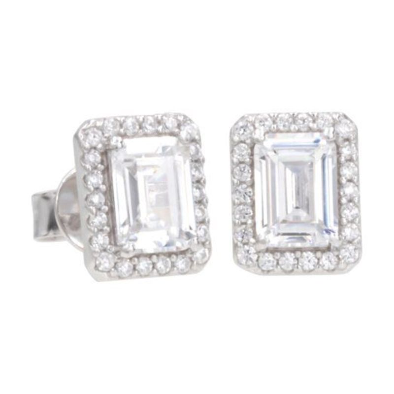 Emerald-Cut Cubic Zirconia Halo Earrings
