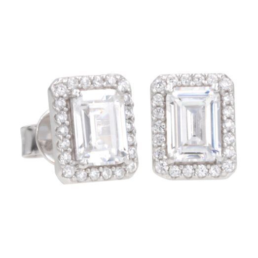 Emerald-Cut Cubic Zirconia Halo Earrings