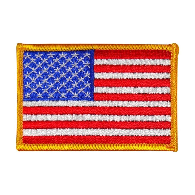 American Flag Embroidered Patch, Gold Border 2" x 3"