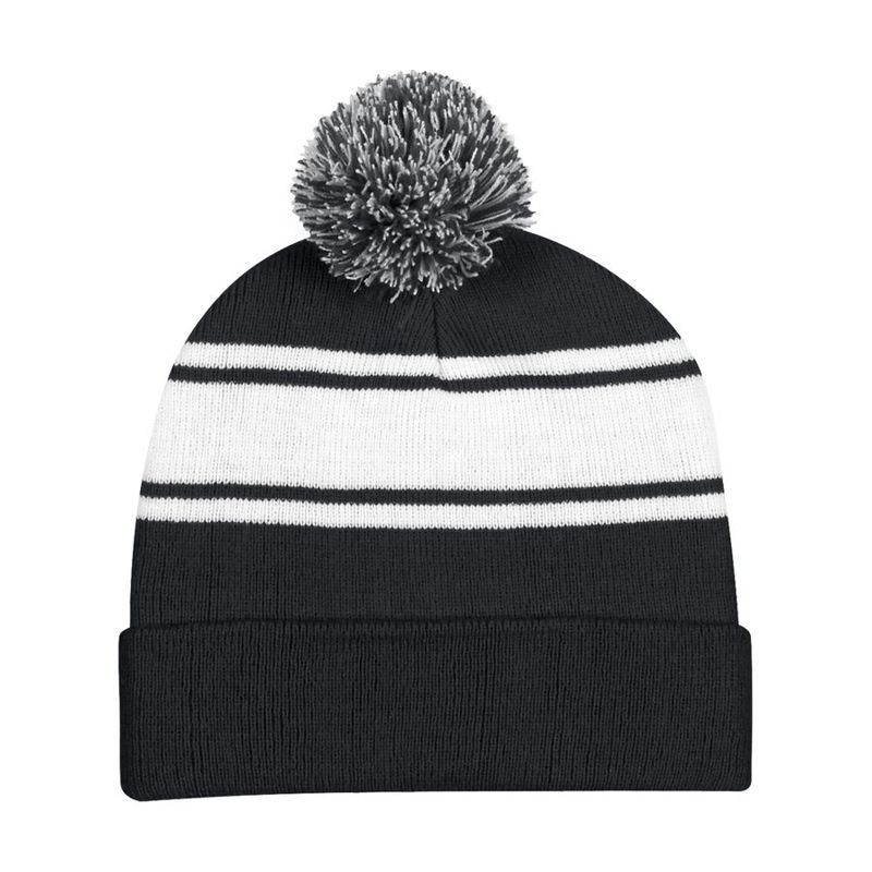 Two-Tone Knit Pom Beanie with Cuff