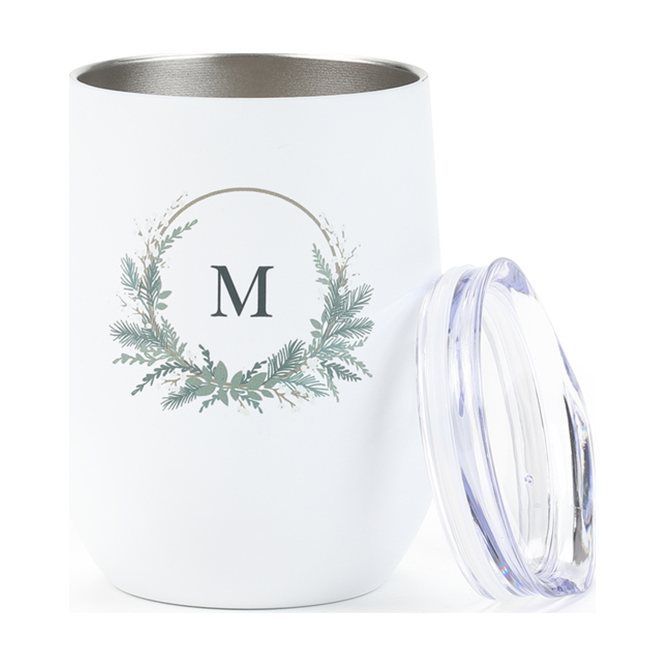 Holiday Monogram Wine Tumbler, 12 Oz.