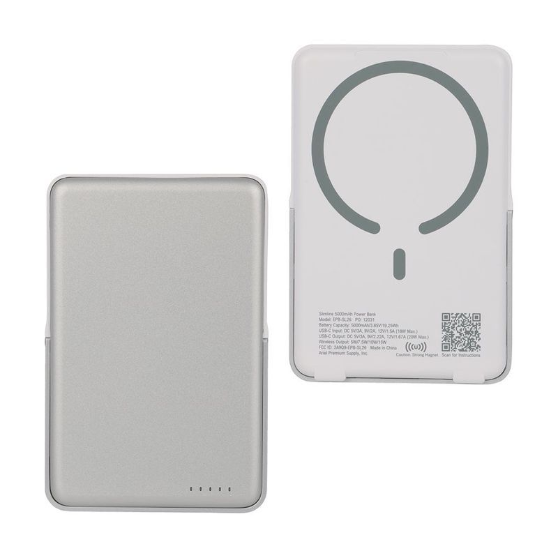 Slimline 5000mAh Aluminum Power Bank With Magnetic Charger